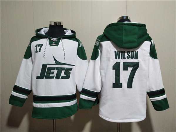 Men's New York Jets #17 Garrett Wilson White Ageless Must-Have Lace-Up Pullover Hoodie,We sell and wholesale Men's New York Jets #17 Garrett Wilson White Ageless Must-Have Lace-Up Pullover Hoodie on line form chian!